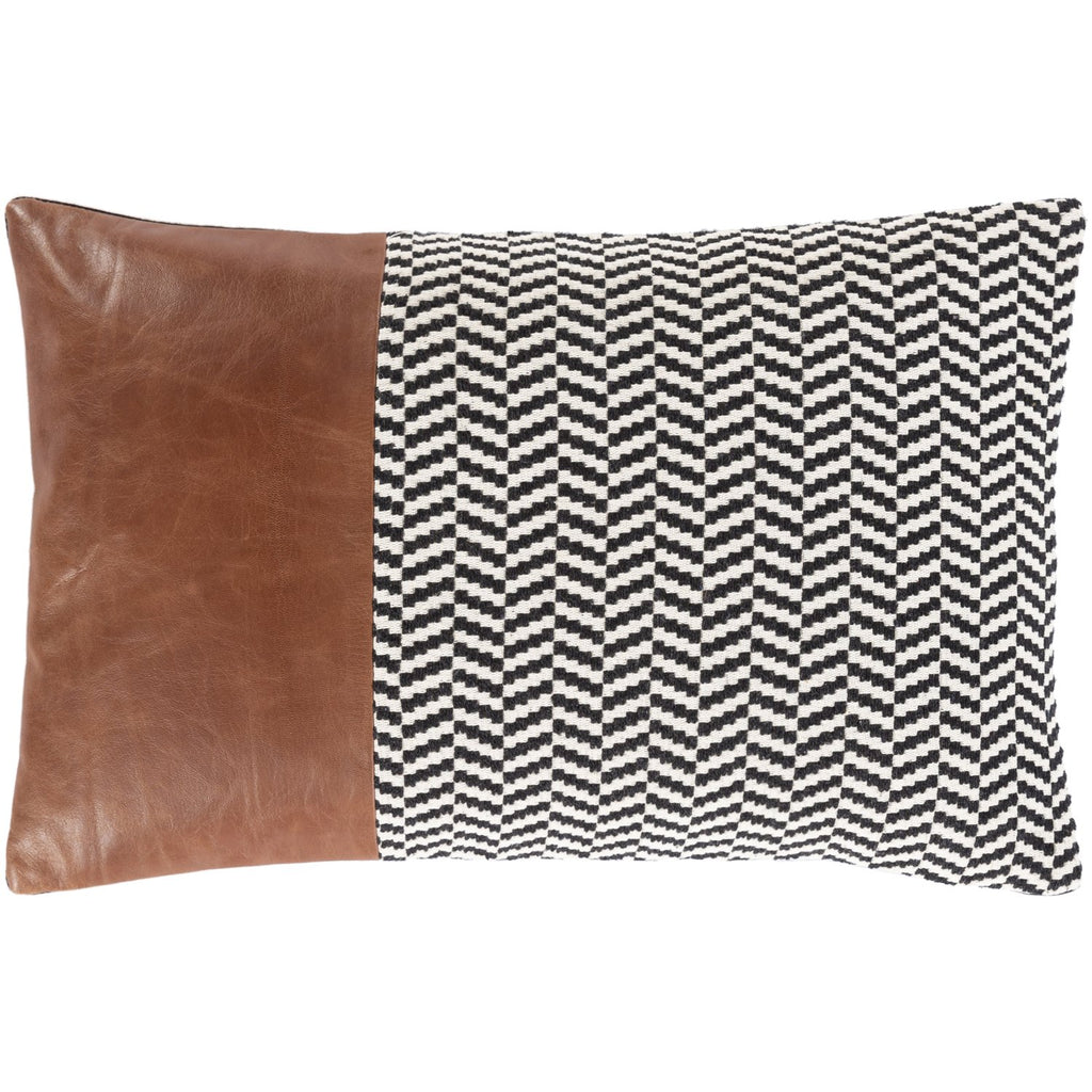 Fiona FNA-002 Woven Lumbar Pillow in Black & Camel by Surya