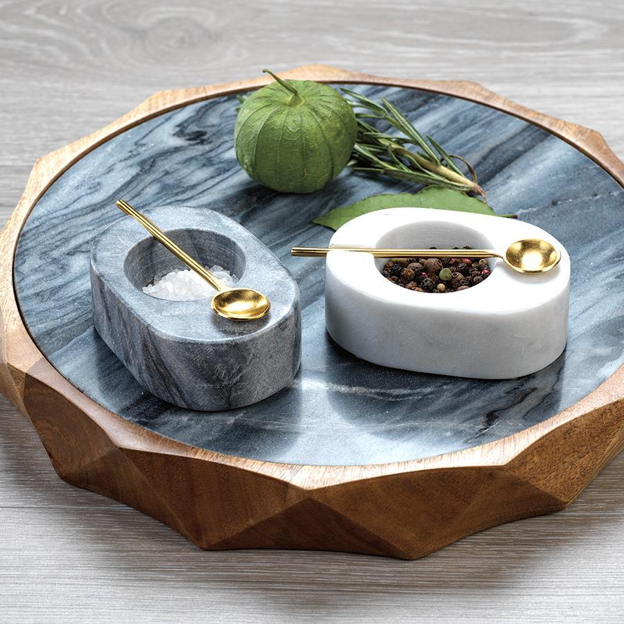 Tuscan Marble Salt and Pepper Bowl with Gold Spoon