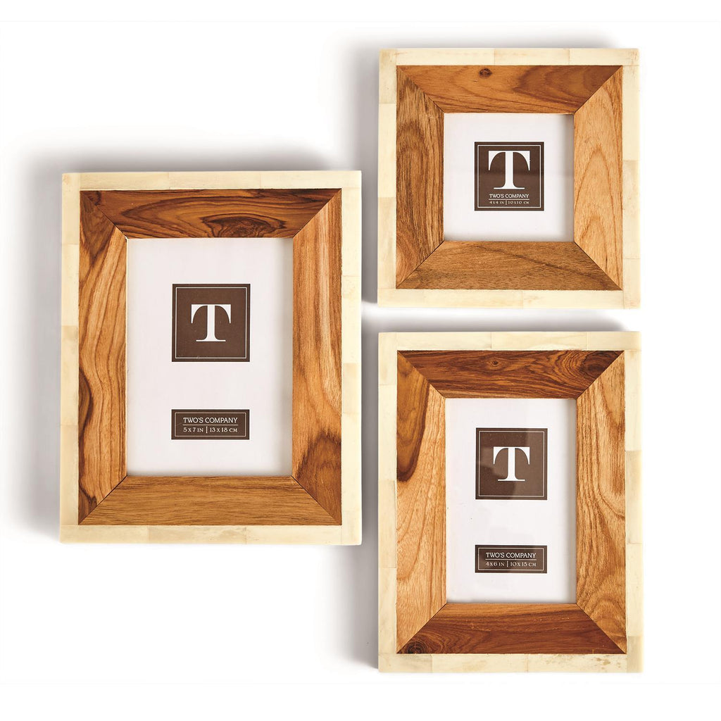framework wood and bone photo frames set of 3 1