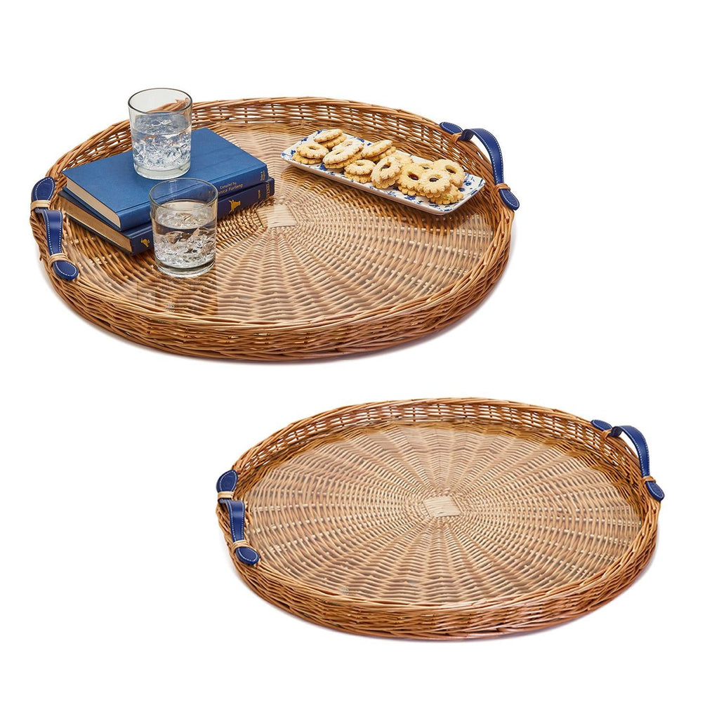 round hand crafted wicker trays set of 2 2