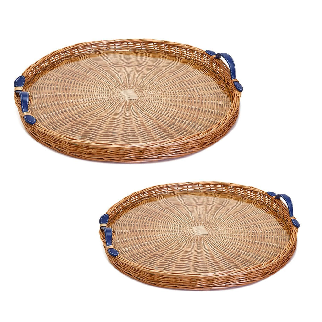 round hand crafted wicker trays set of 2 1