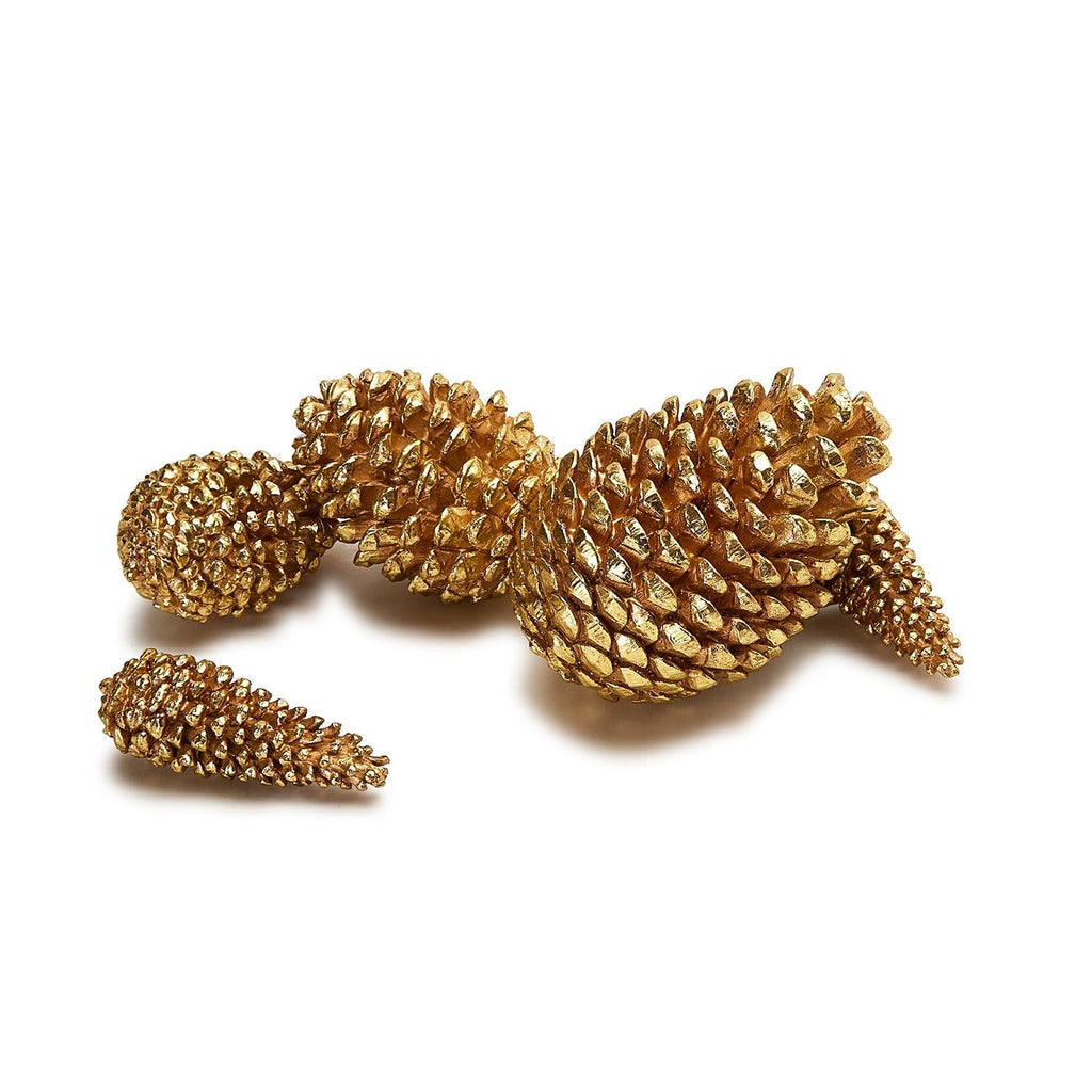 Gold Leaf Pine Cone Holiday Ornaments - Set of 5
