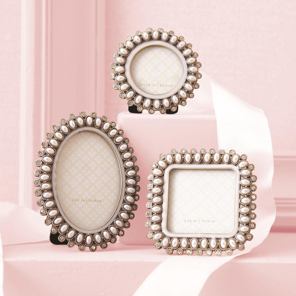 precious pearls jeweled mini photo frame in assorted shapes design by twos company 2