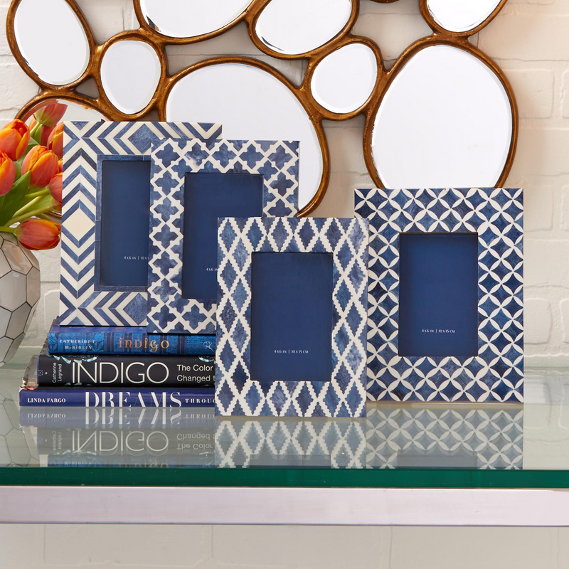 blue and white moderne 4 x 6 mosaic photo frame a 4 patterns design by twos company 2