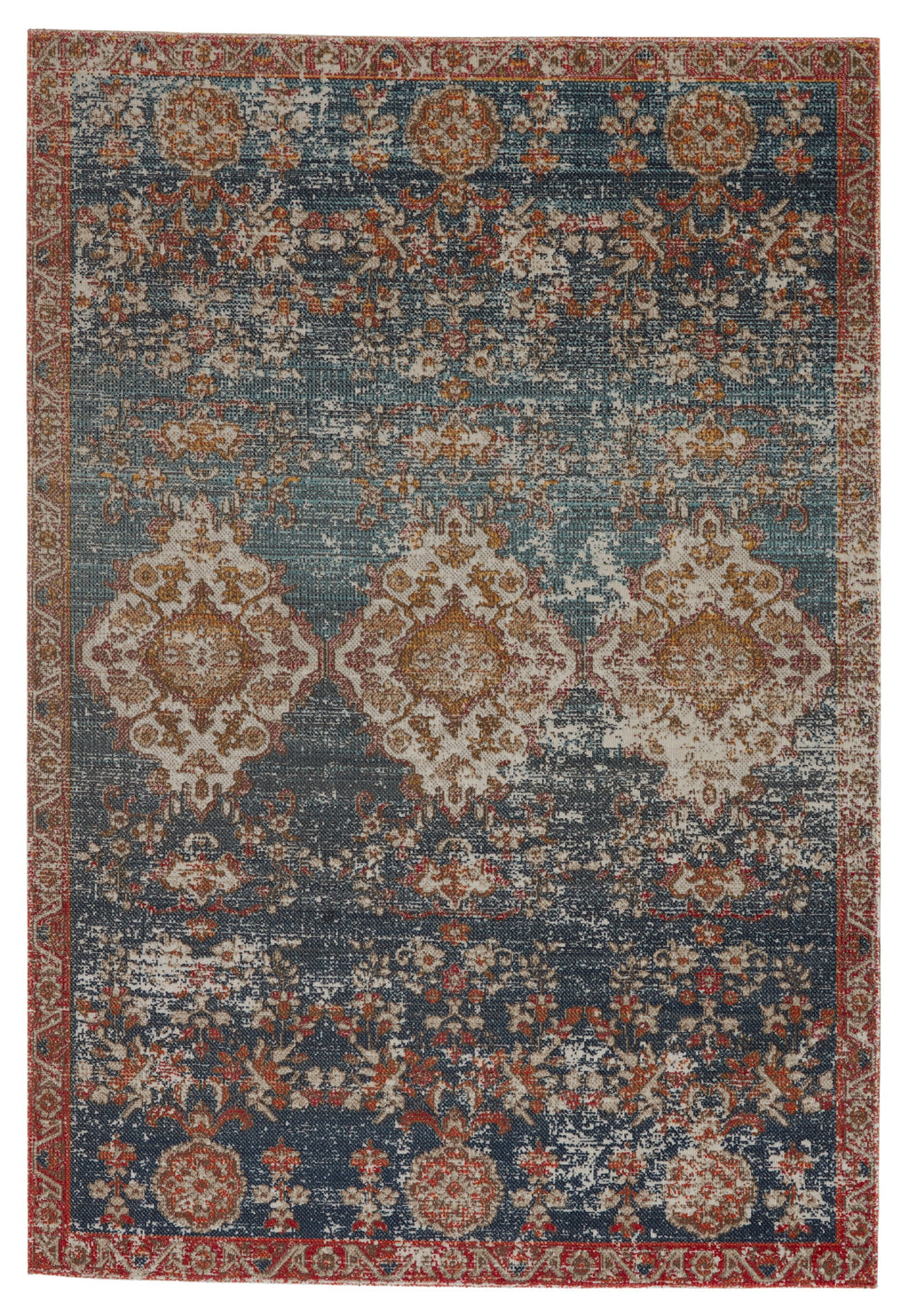 Freemond Indoor/Outdoor Medallion Rug in Blue & Red by Jaipur Living