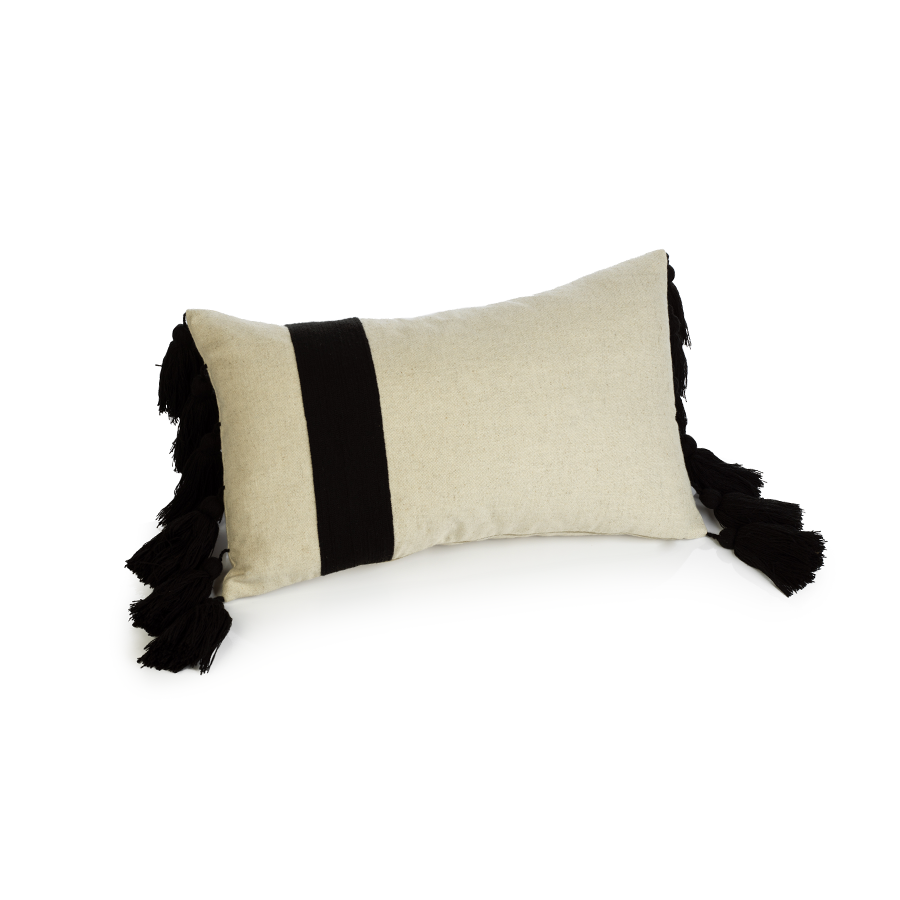 Positano Black Embroidered Throw Pillow with Tassels in Various Sizes