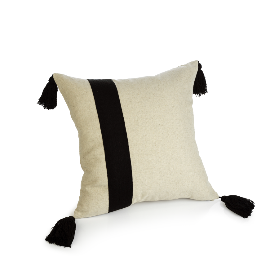 Positano Black Embroidered Throw Pillow with Tassels in Various Sizes