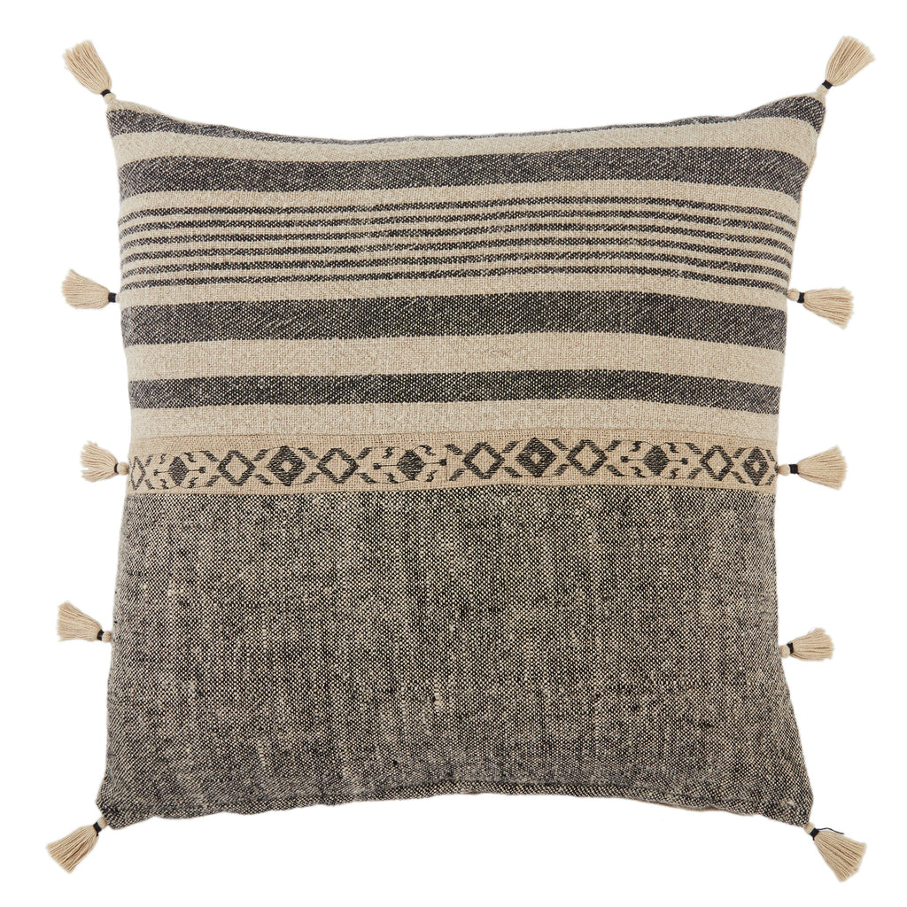 Ikal Stripes Pillow in Beige & Dark Gray by Jaipur Living
