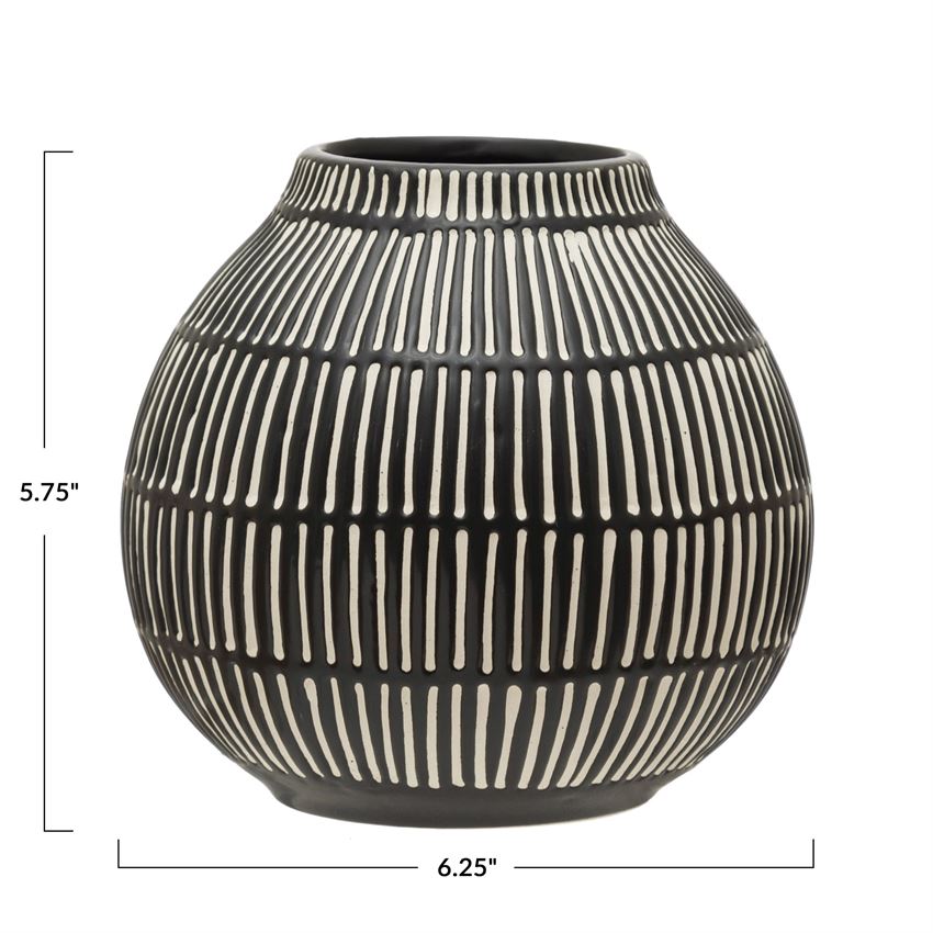 debossed stoneware vase black white 2