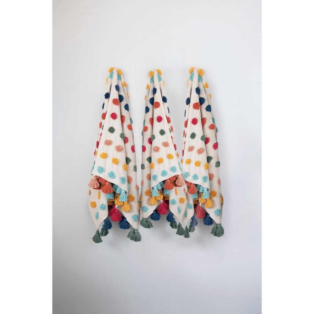 multi color throw with tufted dots tassles 2