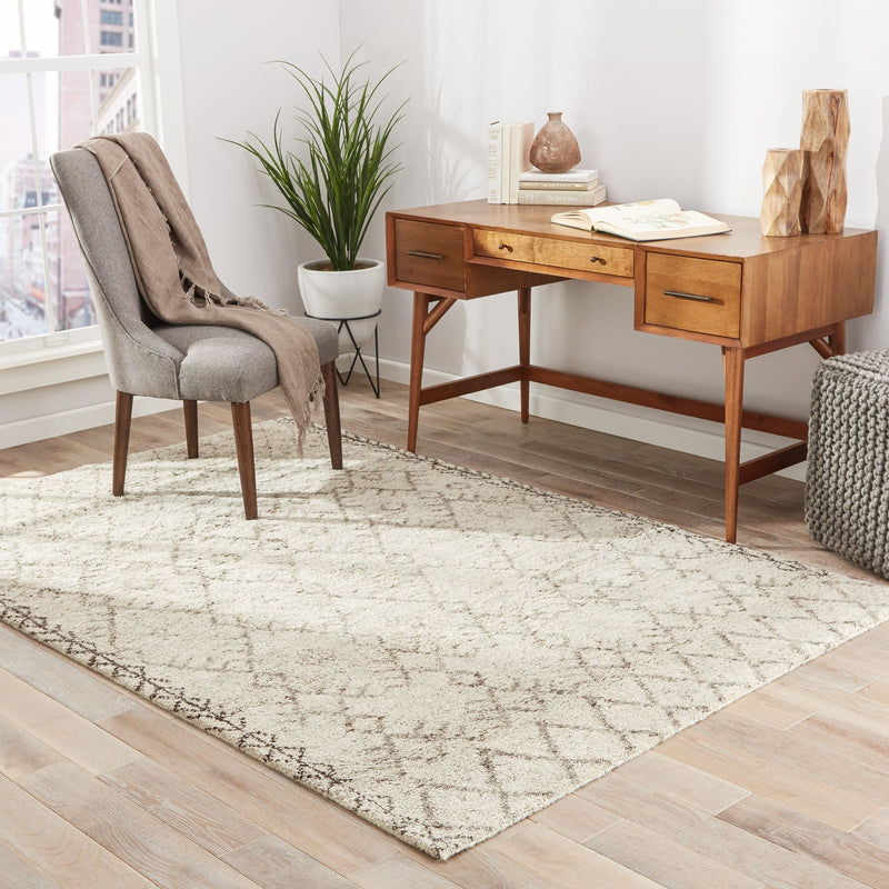 Zola Hand-Knotted Geometric Ivory & Brown Area Rug