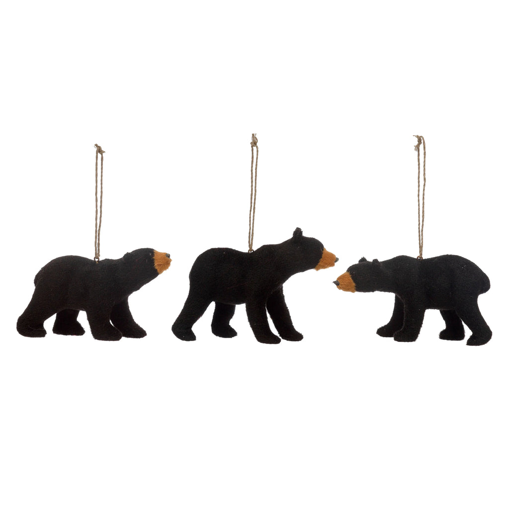 faux fur black bear ornament set of 3 1