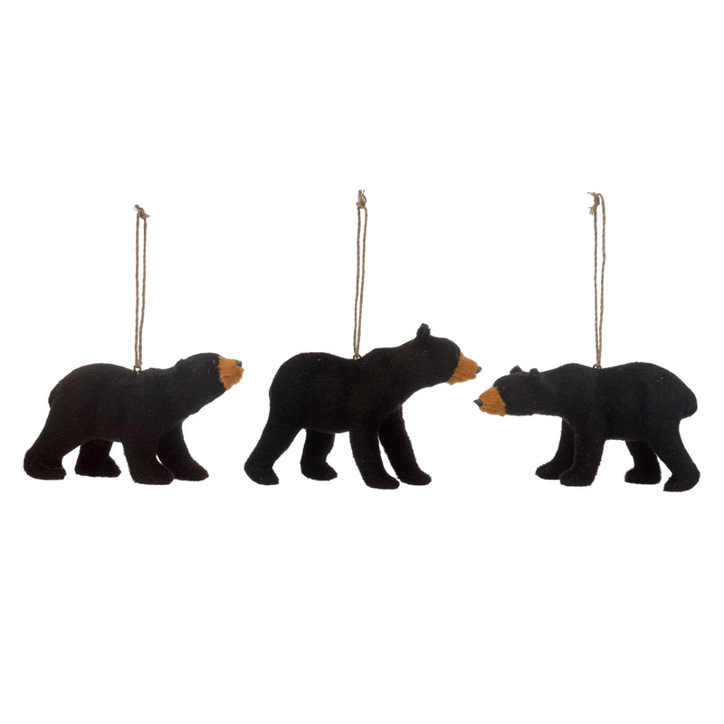faux fur black bear ornament set of 3 1