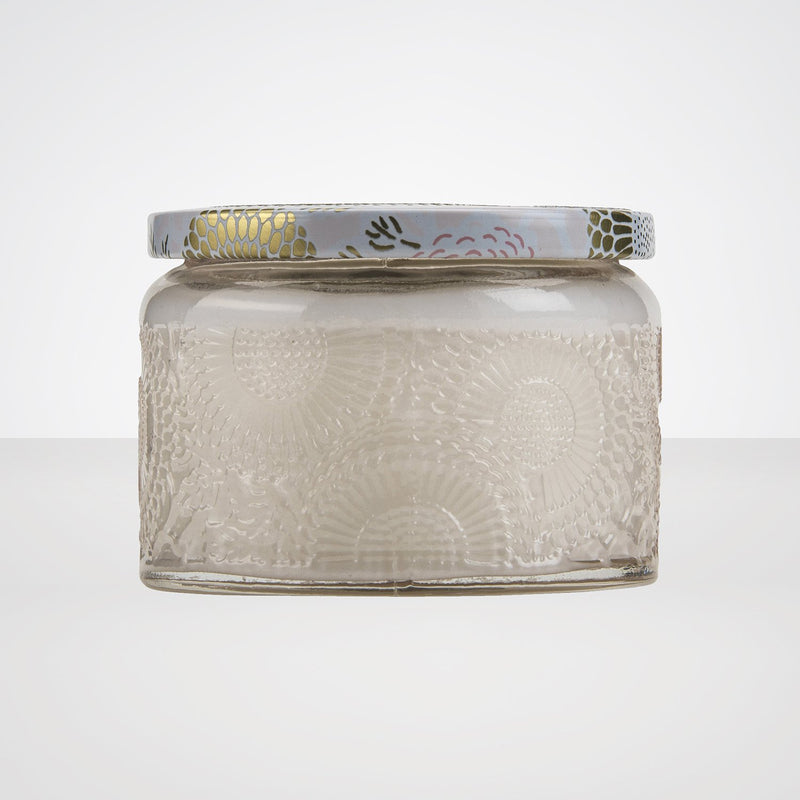 Petite Embossed Glass Jar Candle in Panjore Lychee