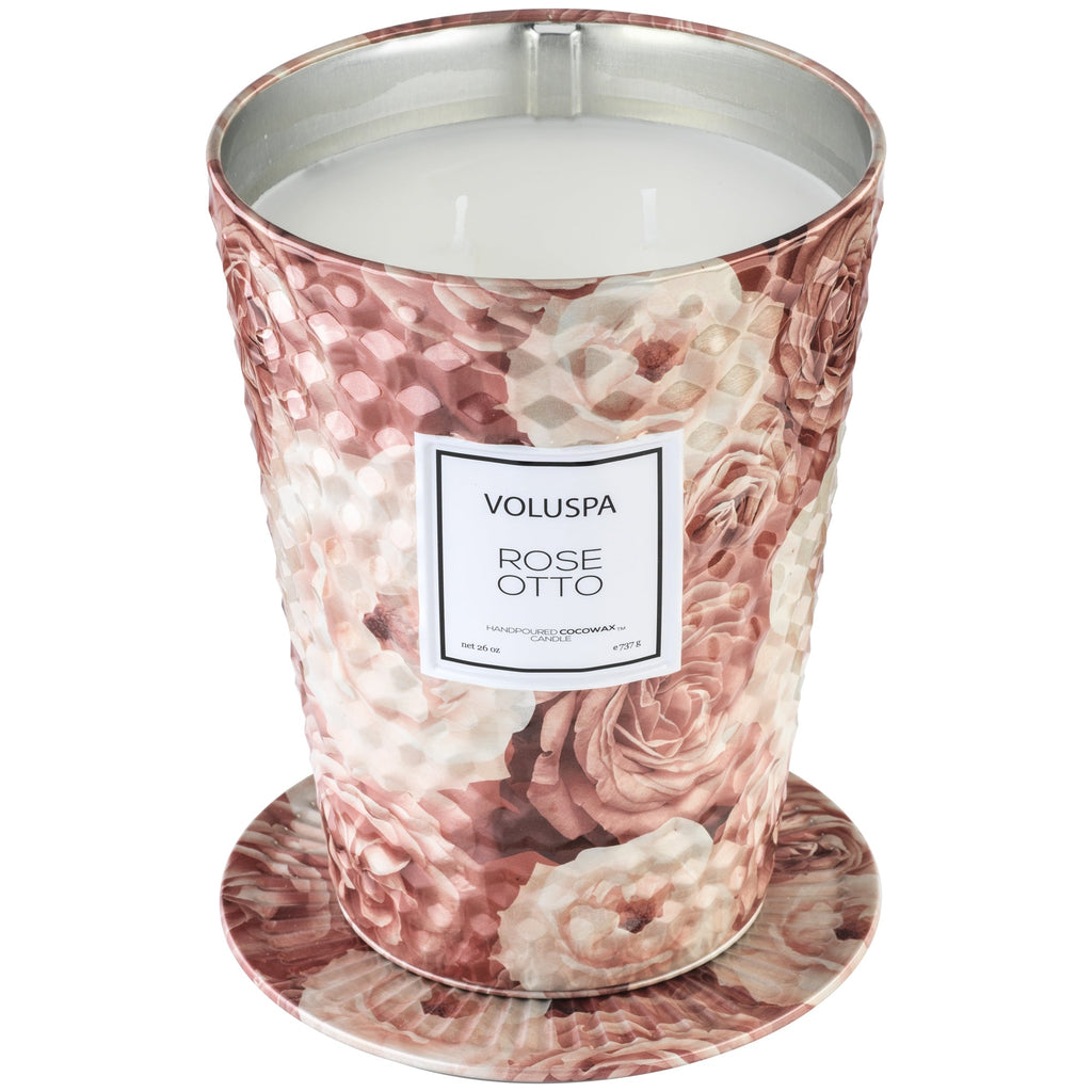 2 Wick Tin Table Candle in Rose Otto design by Voluspa