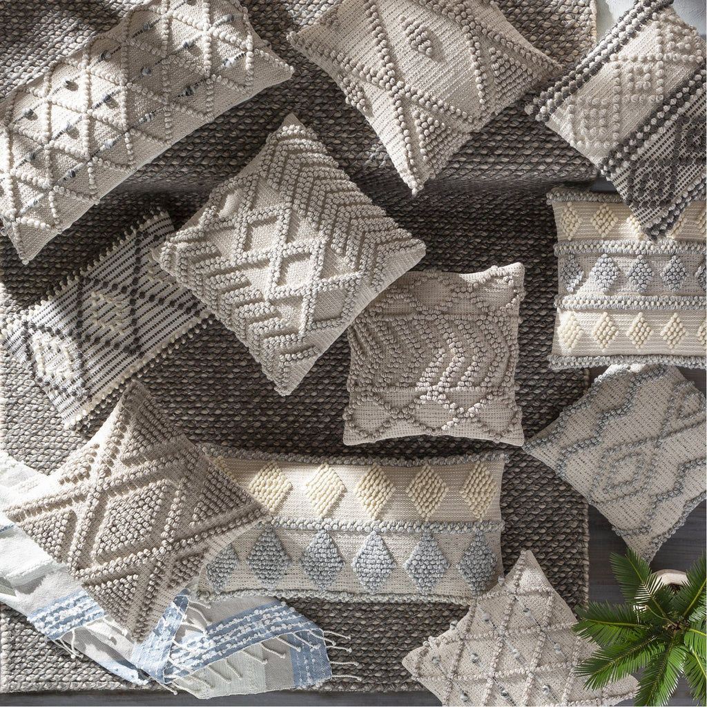 Anders ADR-008 Hand Woven Square Pillow in Light Gray & Khaki by Surya