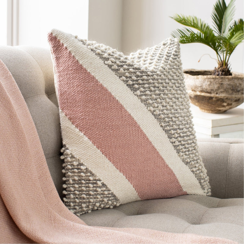 Amaretta AEO-001 Hand Woven Square Pillow in Cream & Rose by Surya