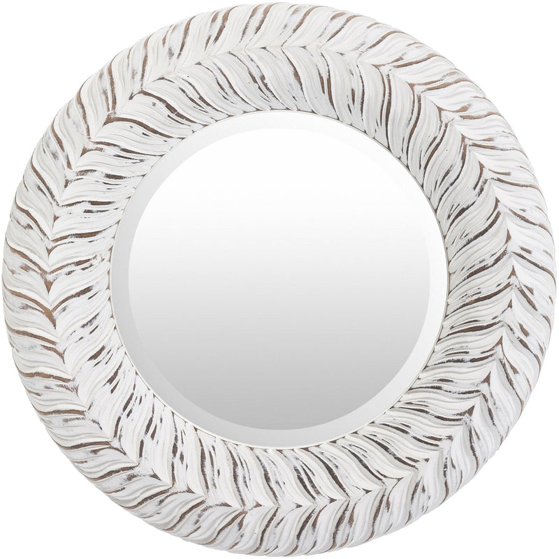 Tanu ANU-002 Round Mirror in White & Gray by Surya