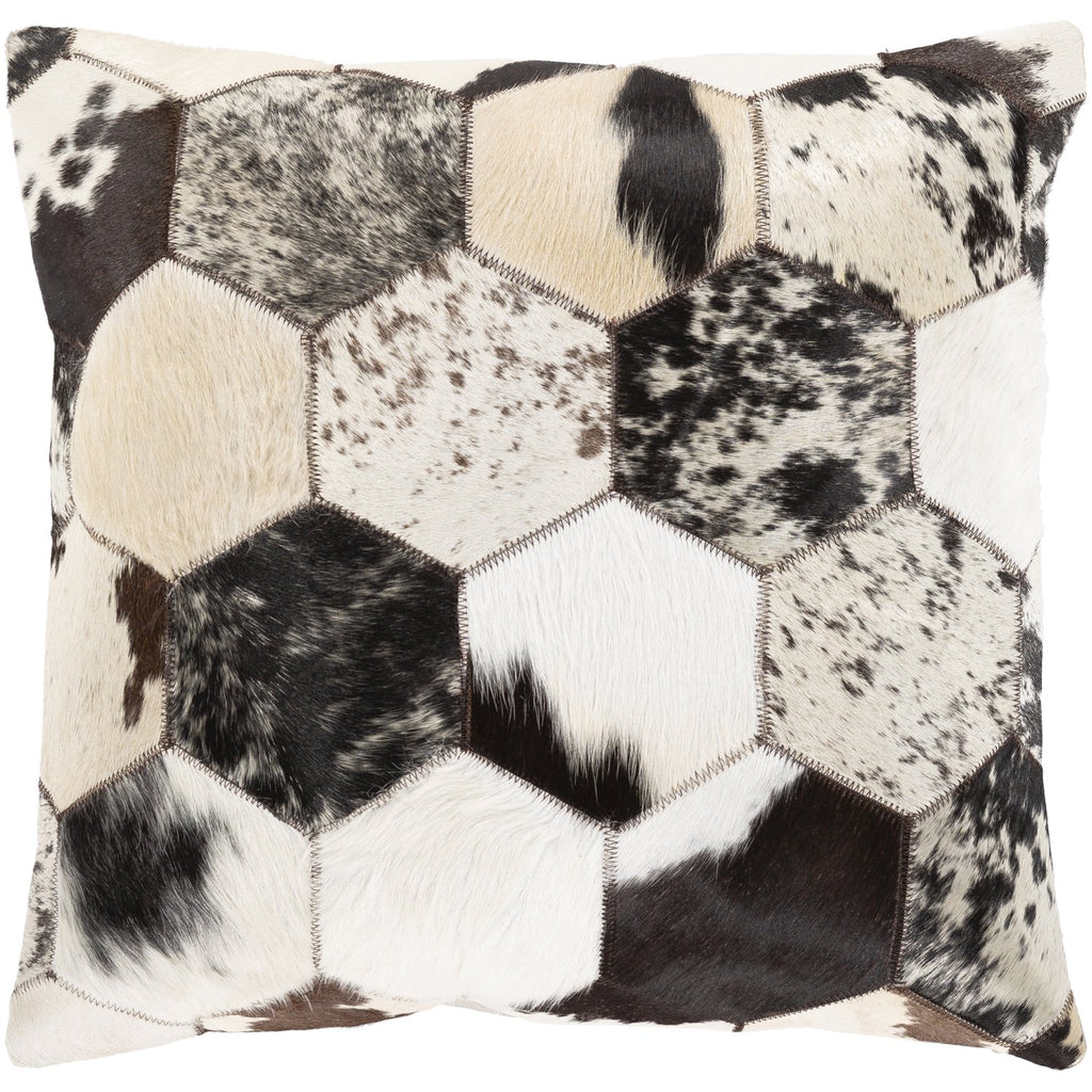 Avani AVI-001 Leather Square Pillow in Black & White by Surya