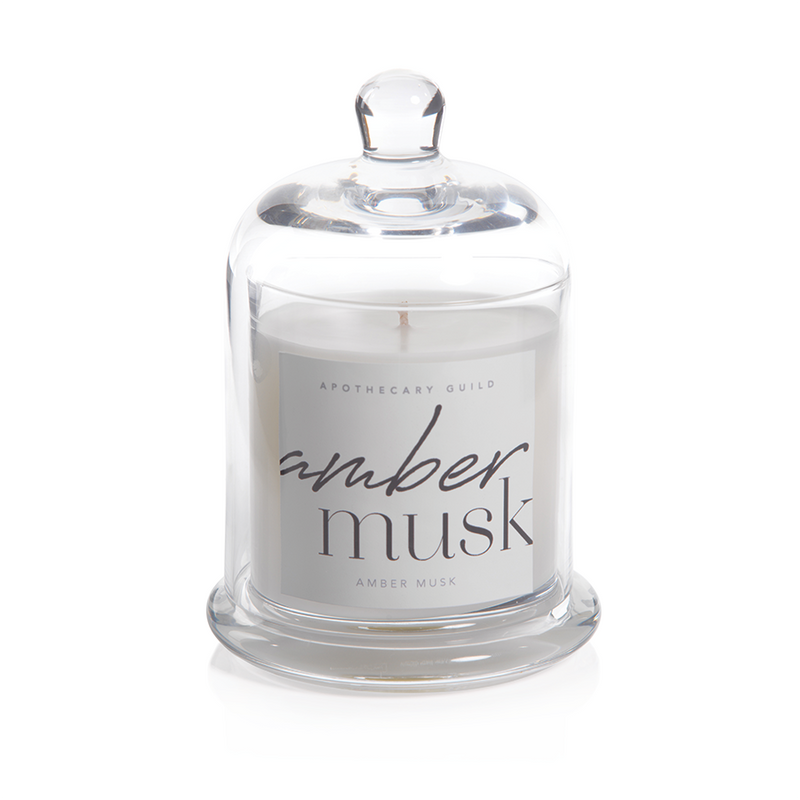 Amber Musk Scented Candle Jar with Glass Dome