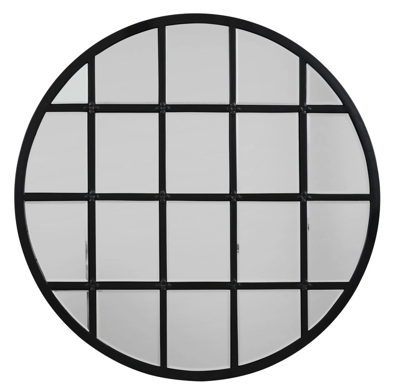 Round Metal Grid Mirror with Paned Beveled Glass