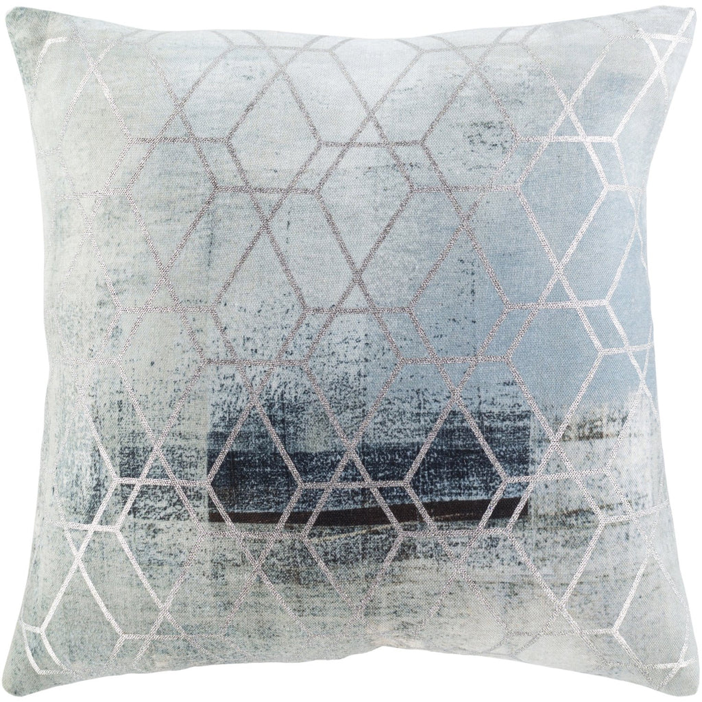 Balliano BLN-005 Woven Square Pillow in Aqua & Metallic - Silver by Surya