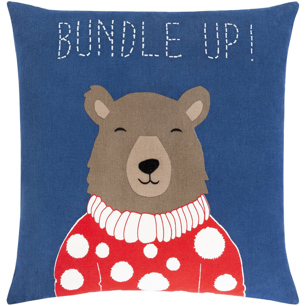 Bundle Up Bear BUB-001 Woven Square Pillow in Navy & Bright Red by Surya