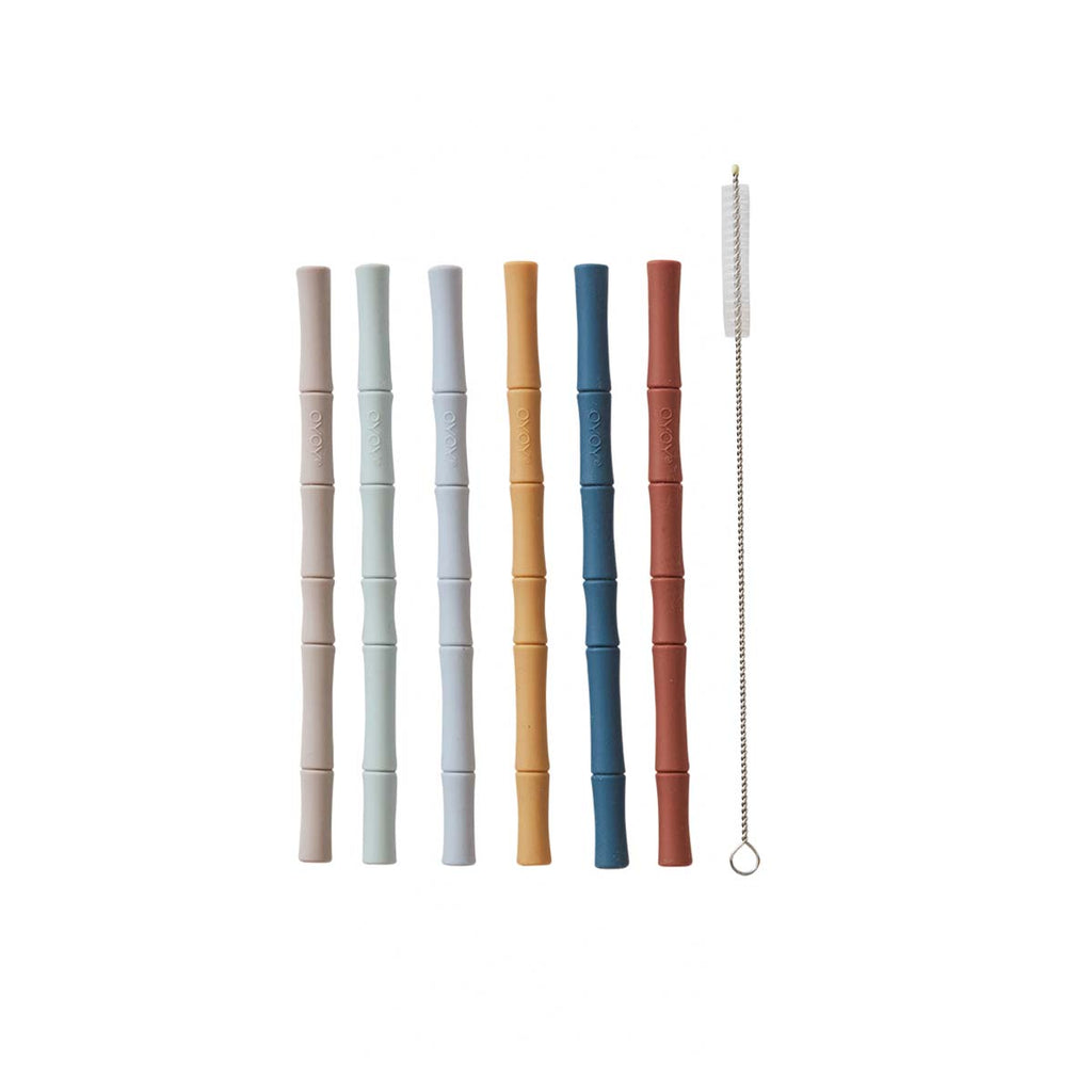 bamboo silicone straw pack of 6 caramel blue oyoy m107199 1