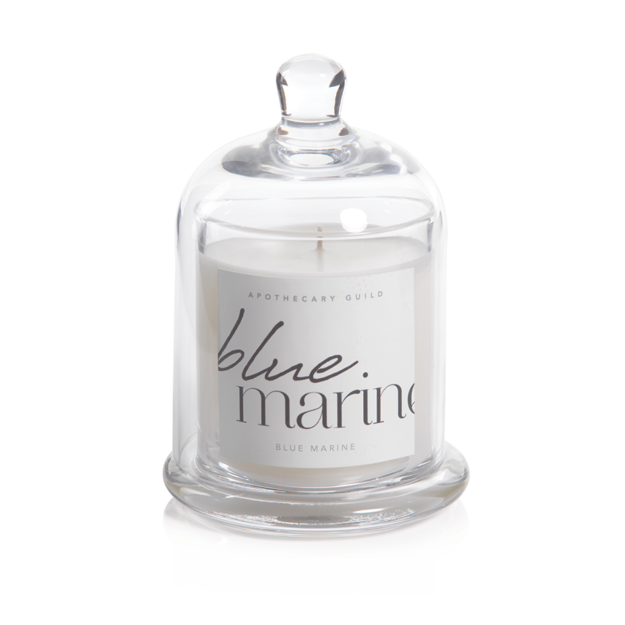 Blue Marine Scented Candle Jar with Glass Dome