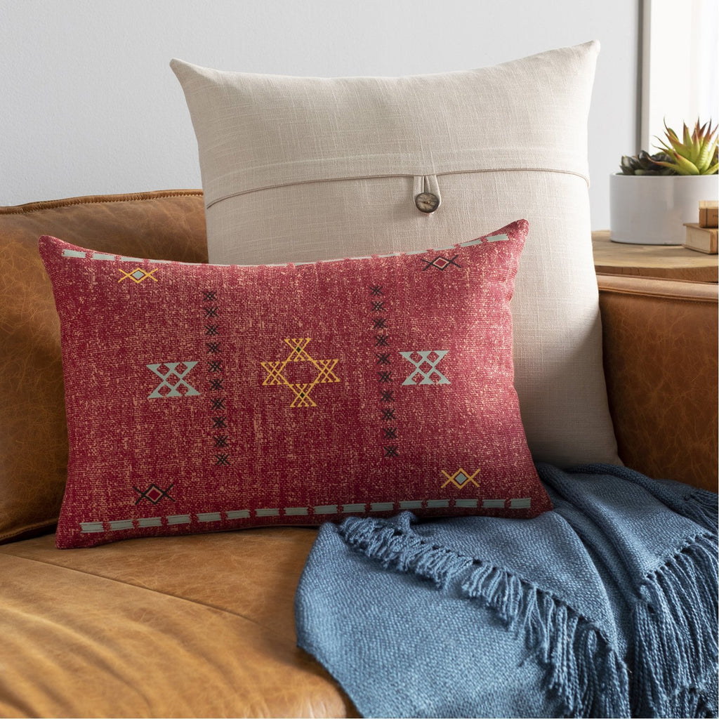 Cactus Silk CCS-005 Woven Lumbar Pillow in Bright Red & Saffron by Surya