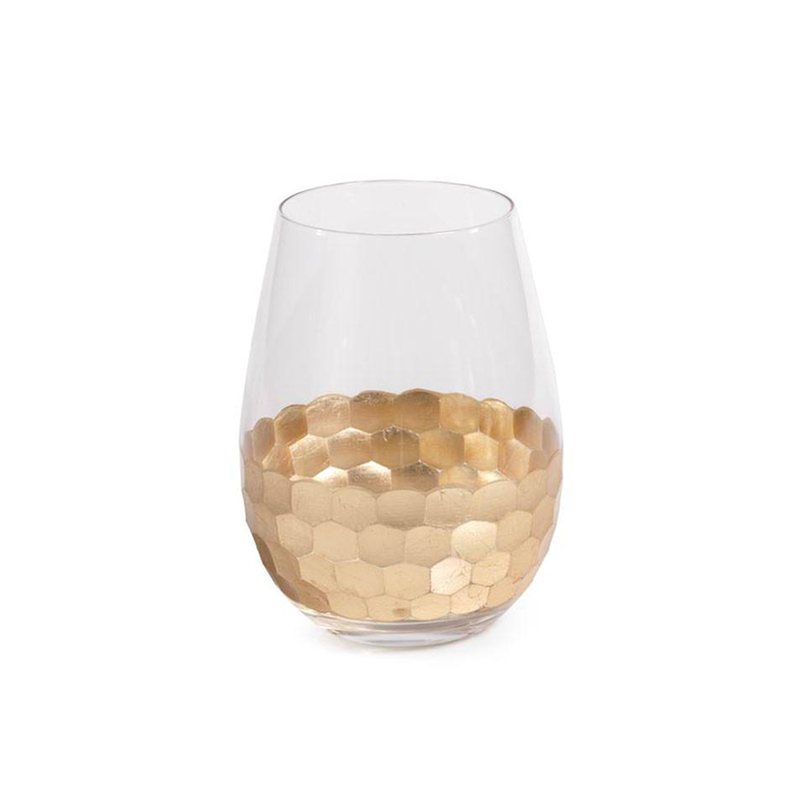 Fez Cut Stemless Drinkware with Gold Leaf