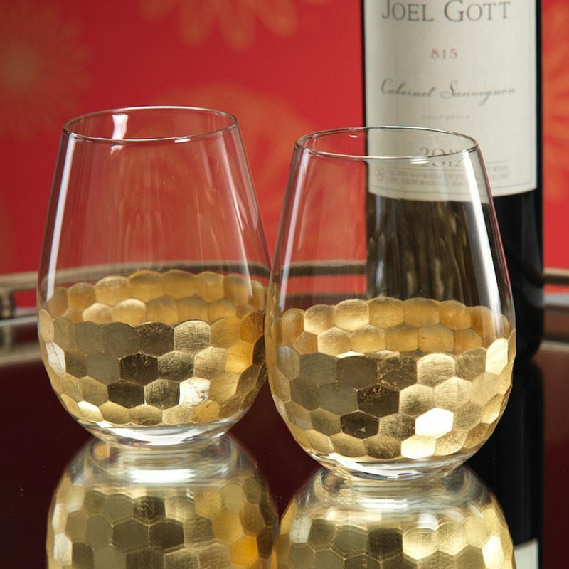 Fez Cut Stemless Drinkware with Gold Leaf