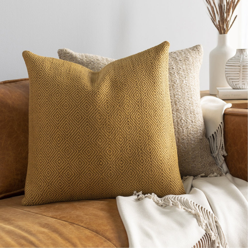 Camilla CIL-001 Hand Woven Square Pillow in Mustard & Camel by Surya