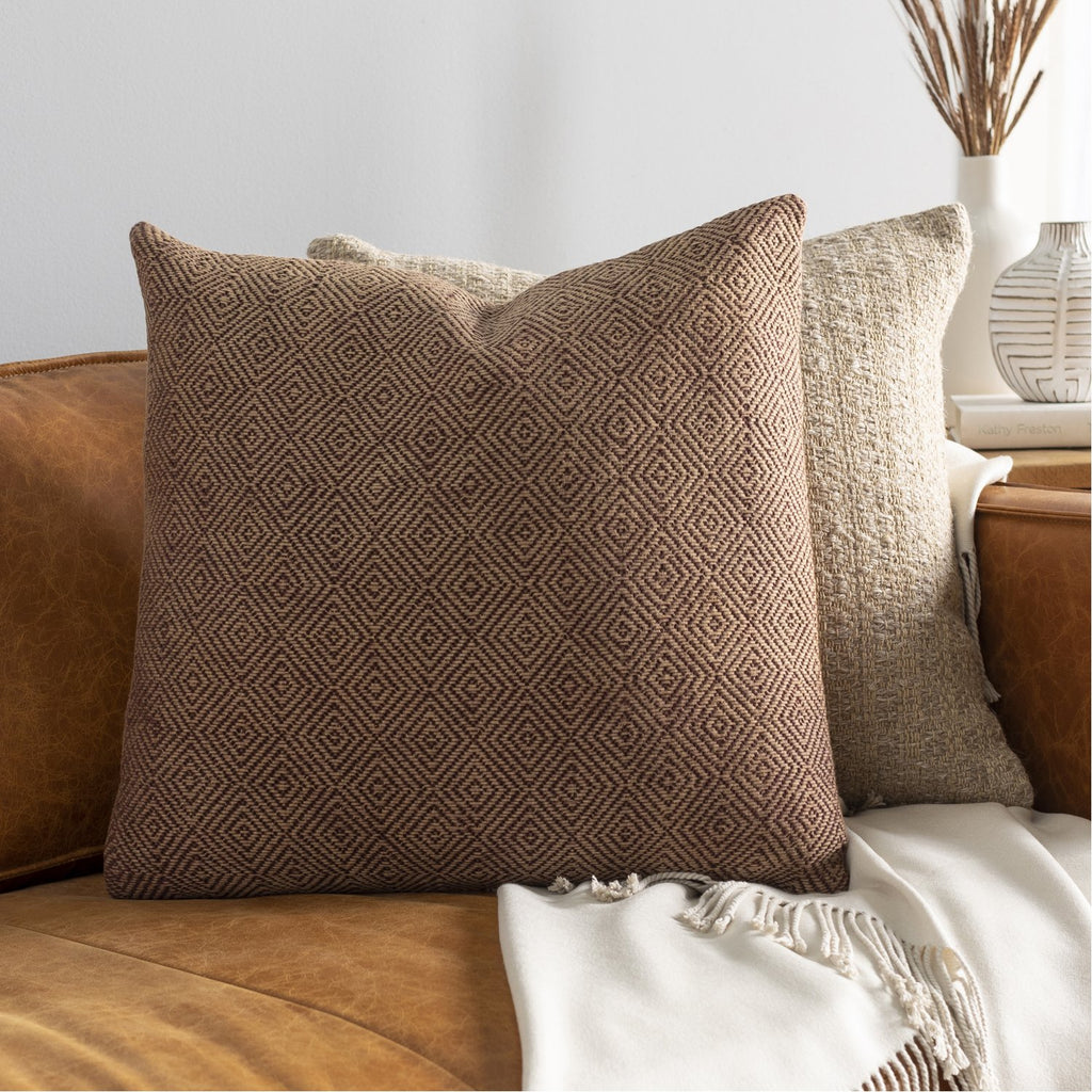 Camilla CIL-002 Hand Woven Square Pillow in Camel & Dark Brown by Surya