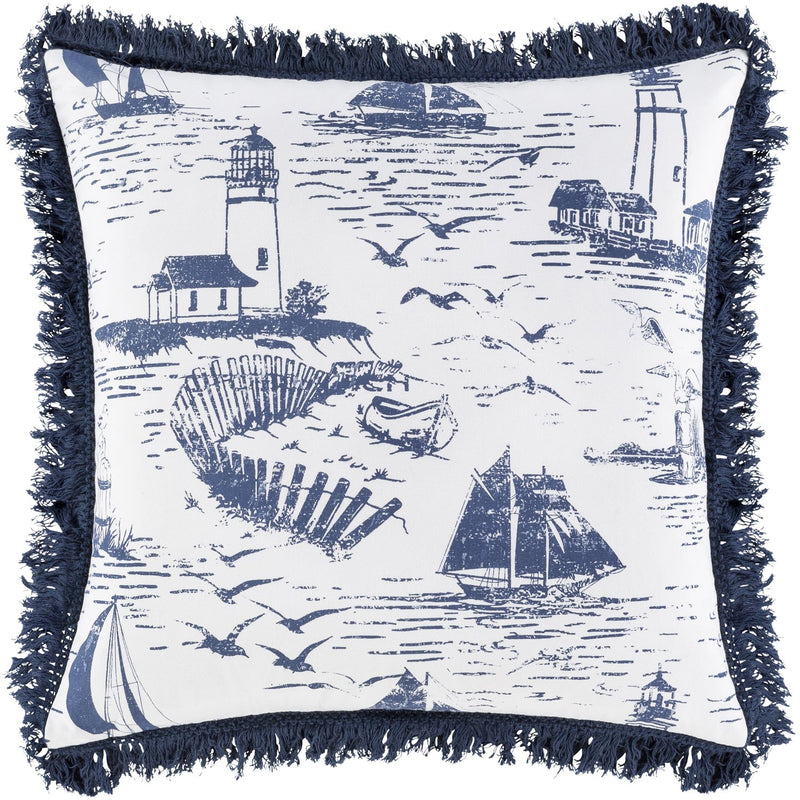 Castaway CWA-001 Woven Square Pillow in Navy & White by Surya