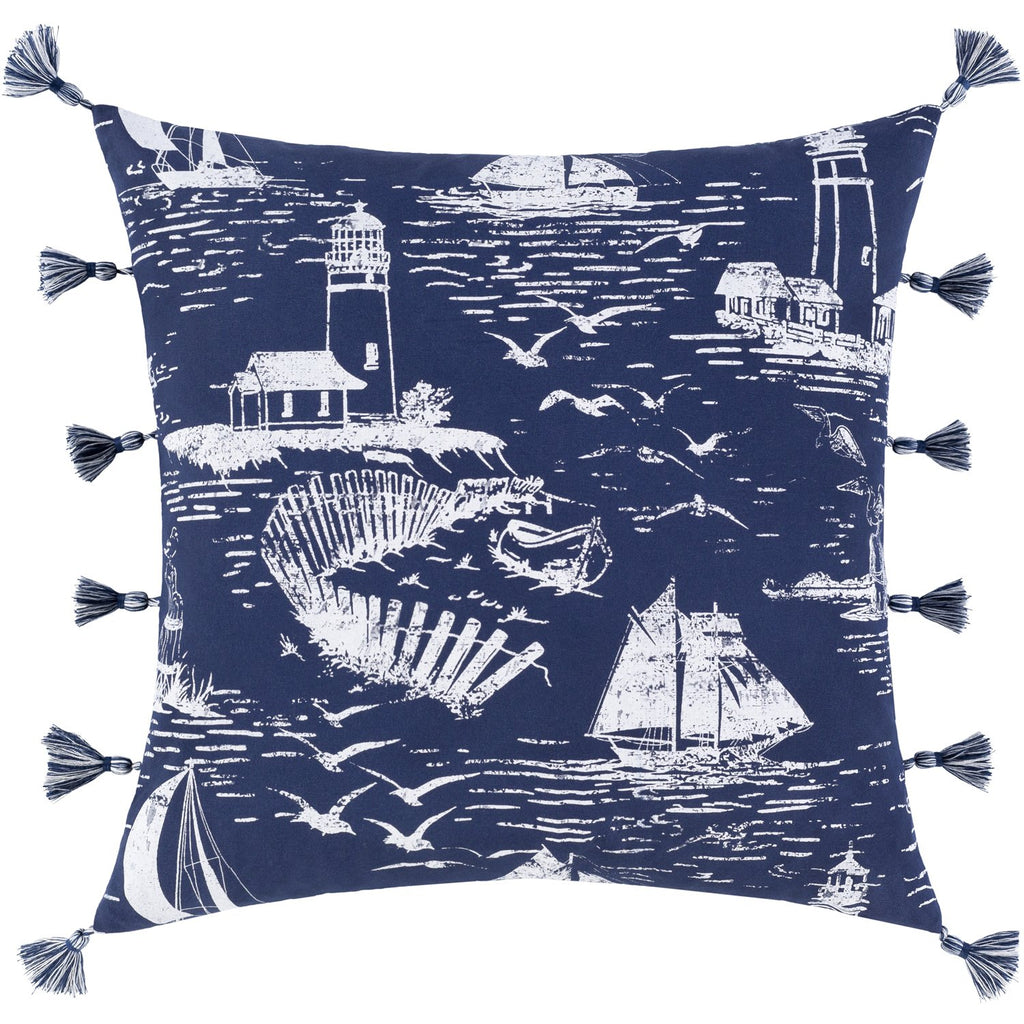 Castaway CWA-002 Woven Square Pillow in Navy & White by Surya