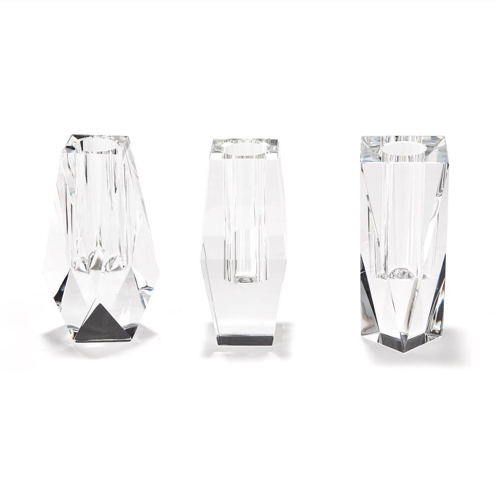 Faceted Hand-Cut Crystal Glass Bud Vases in Gift Box