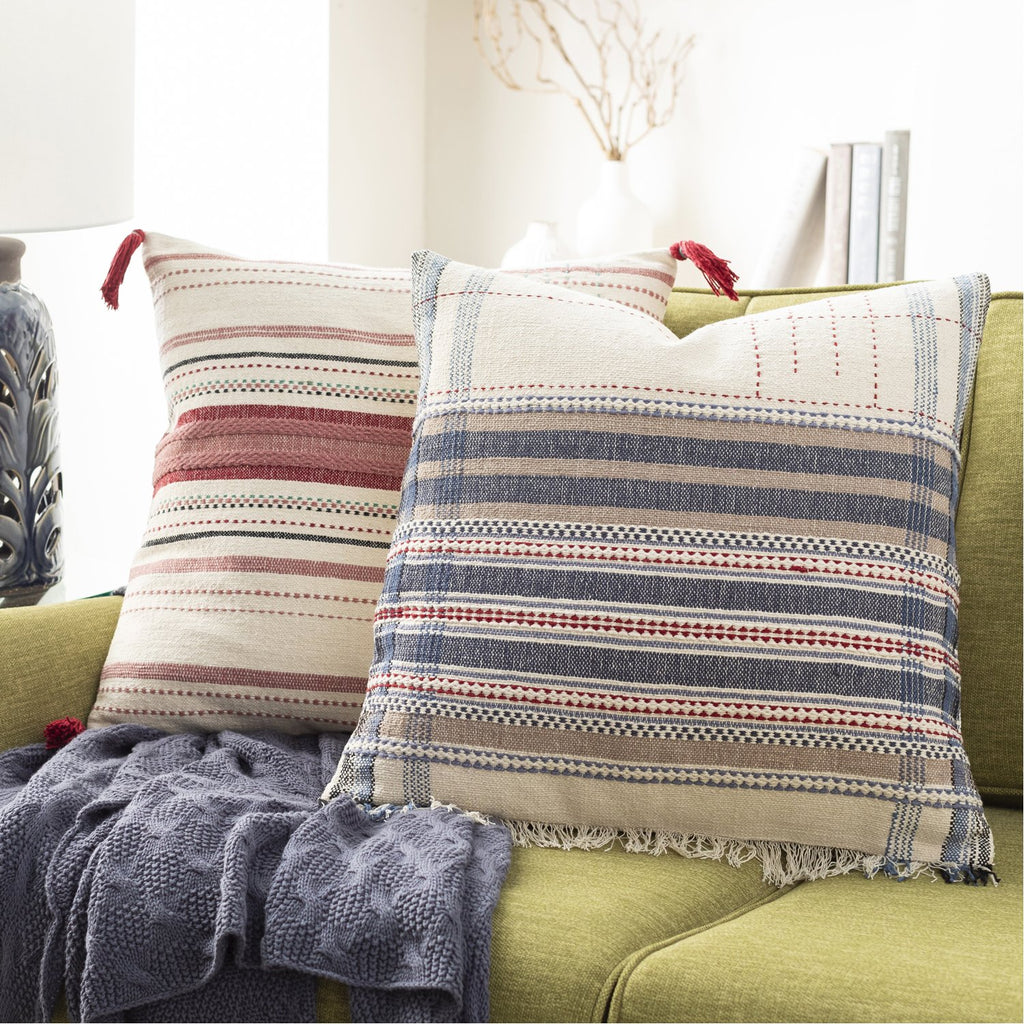 Dashing DSG-003 Hand Woven Pillow in Ivory & Navy by Surya
