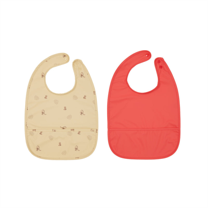 dino bib set in butter and cherry red 1