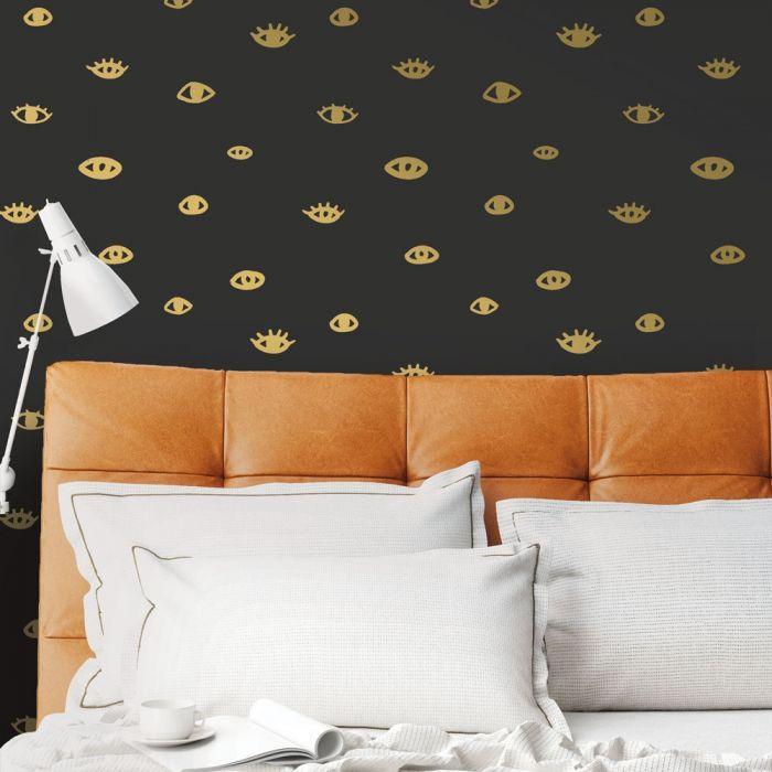 Eye See You Removable Wallpaper in Black and Gold