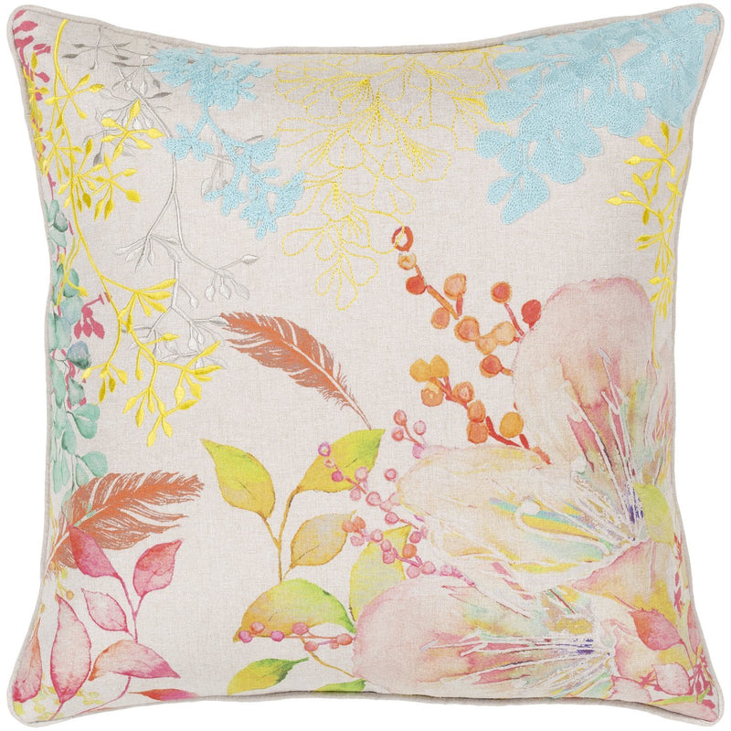 Florissant FRS-002 Woven Pillow in Ivory & Mauve by Surya
