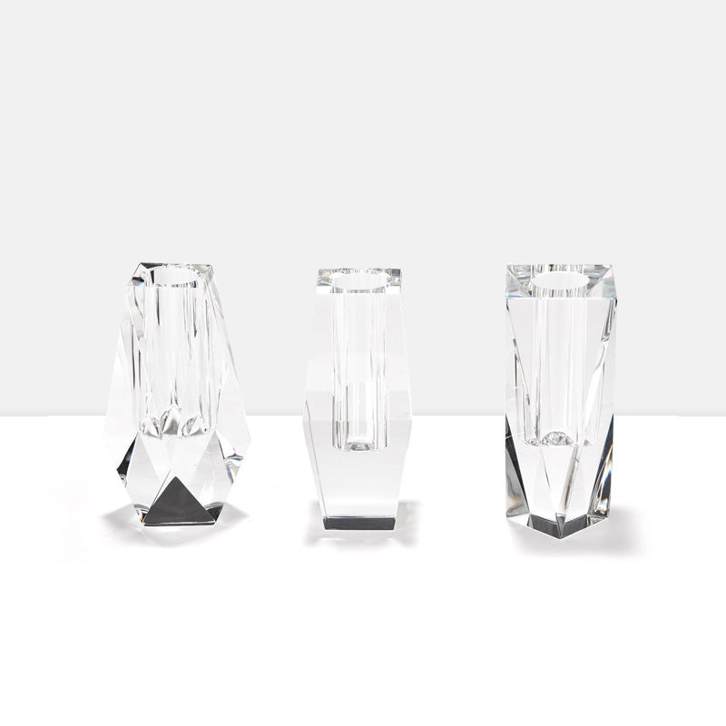Faceted Hand-Cut Crystal Glass Bud Vases in Gift Box