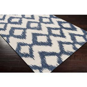 Frontier Collection 100% Wool Area Rug in Blue and Winter White design by Surya