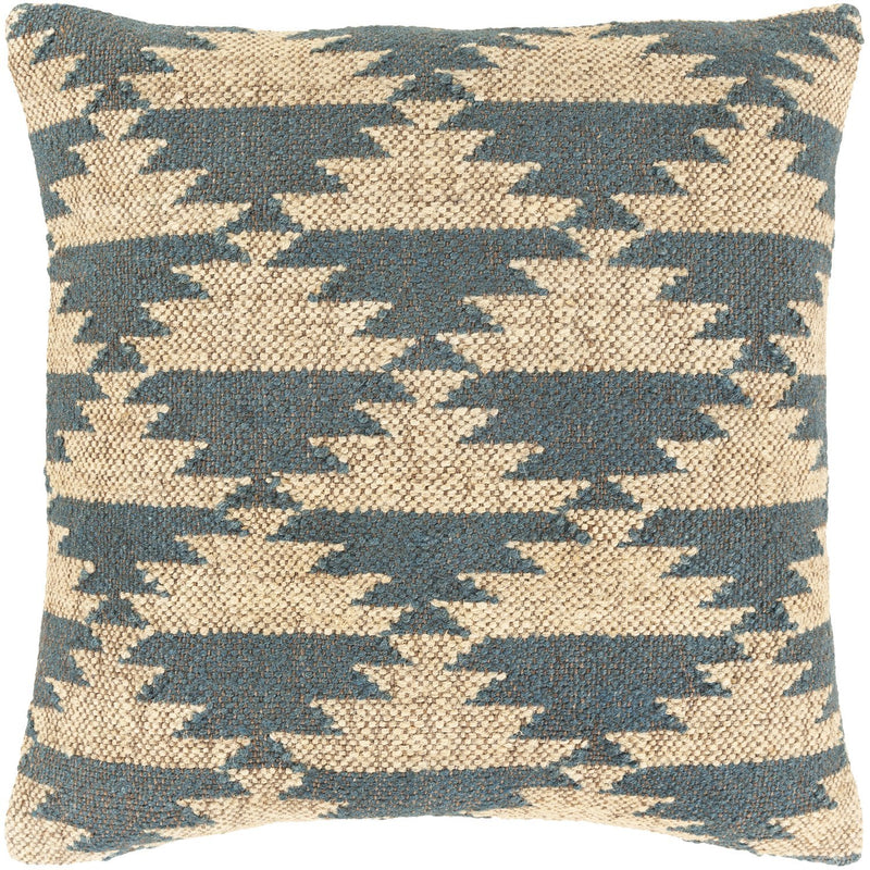 Gada GAD-004 Hand Woven Pillow in Beige & Teal by Surya