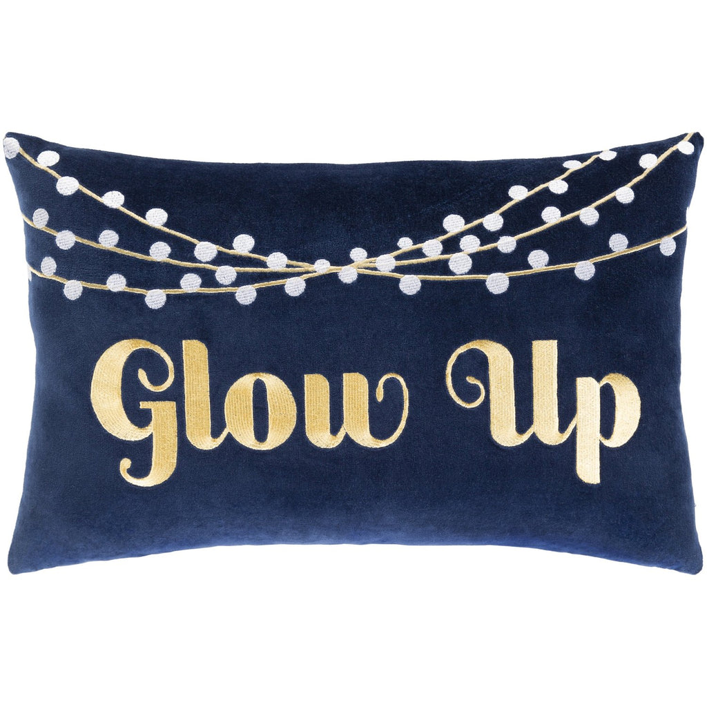 Glow Up GLP-001 Velvet Lumbar Pillow in Dark Blue & Yellow by Surya