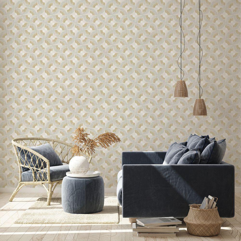 Grasscloth Fans Removable Wallpaper in Canary Gold
