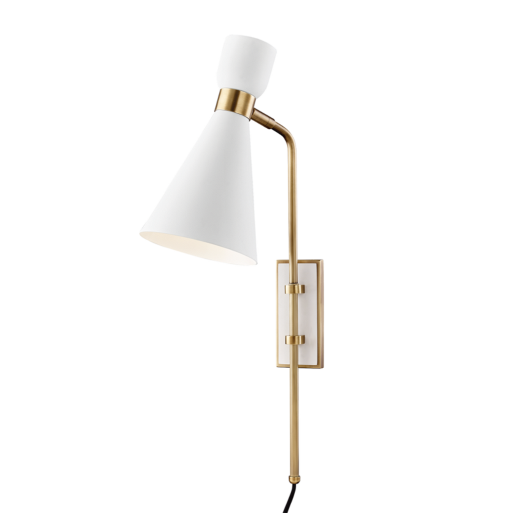 willa 1 light wall sconce with plug by mitzi hl295101 agb wh 1