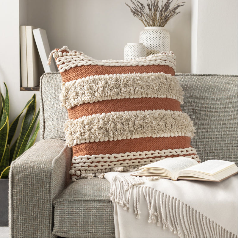 Helena HNA-010 Hand Woven Pillow in Burnt Orange & Ivory by Surya