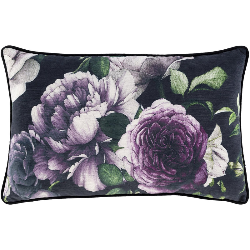 Horticulture HTC-003 Velvet Lumbar Pillow in Black & Violet by Surya