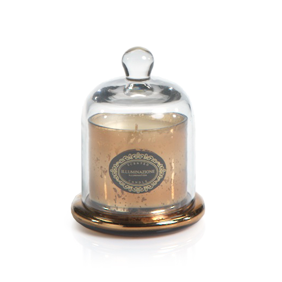 Wax Filled Mercury Glass Jar with Cloche - Antique Gold